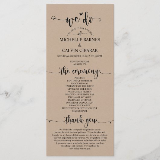 我々は素朴な子犬の結婚式 プログラムカードをテーマする プログラム (正面)