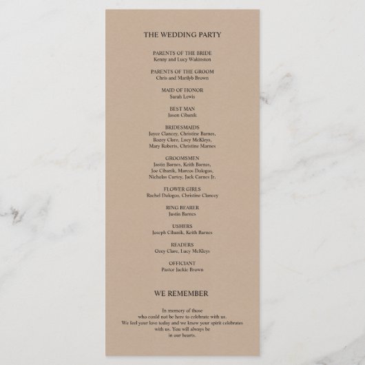 我々は素朴な結婚式 プログラムでモダンテーマカードを行う プログラム (裏面)