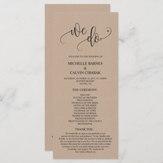 我々は素朴な結婚式 プログラムでモダンテーマカードを行う プログラム (正面/裏面)