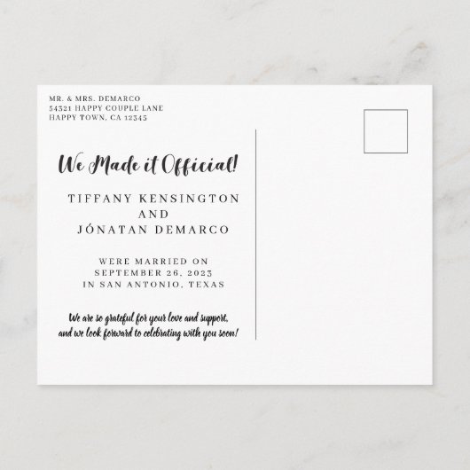 我々は素朴公式の駆け落ち発表をした ポストカード (裏面)