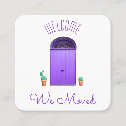 我々は紫色のドア南西部ポッテッドサボテンを移動した スクエア名刺 (正面)