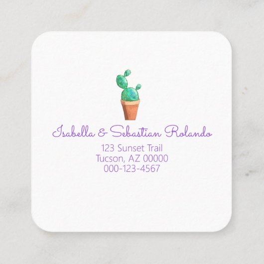 我々は紫色のドア南西部ポッテッドサボテンを移動した スクエア名刺 (裏面)