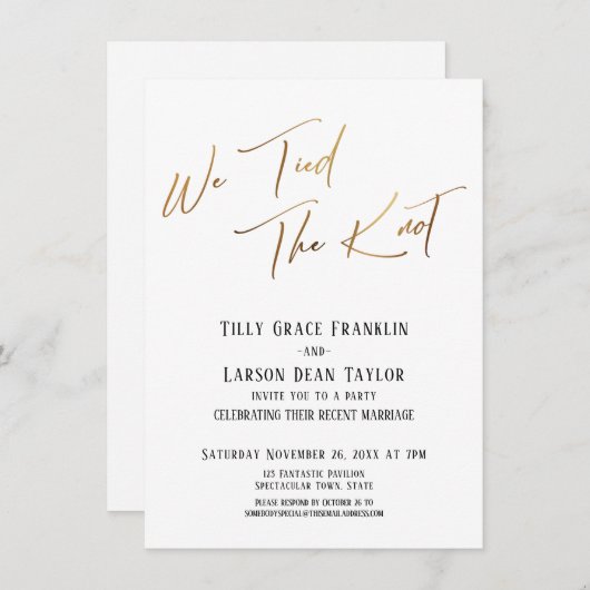 我々は結び目のシンプル金ゴールドエレガントタイポグラフィ 招待状 (正面/裏面)