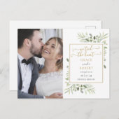 我々は結び目のスクリプト緑の写真結婚の 案内ポストカード (正面/裏面)