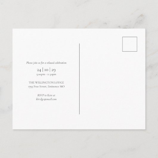 我々は結び目のスクリプト緑の写真結婚の 案内ポストカード (裏面)