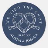 我々は結び目のロープのハート航海の海軍と白 ラウンドシール (正面)