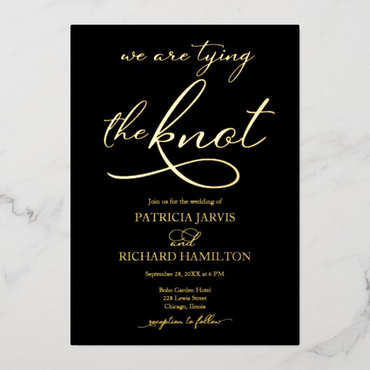 我々は結び目の台本エレガントを結ん結婚だ 箔招待状 (正面)