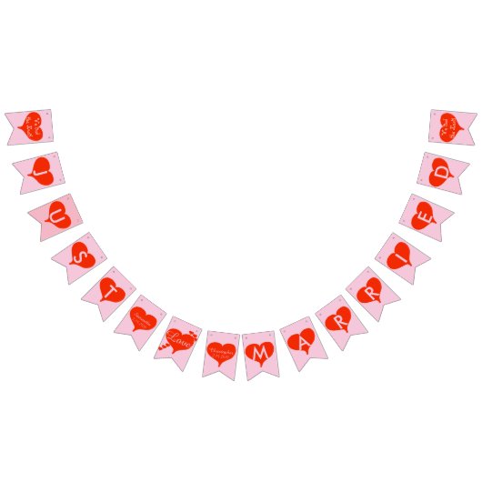 我々は結び目の赤いハートの束結婚の旗を結んだ バンティングフラッグ (全)