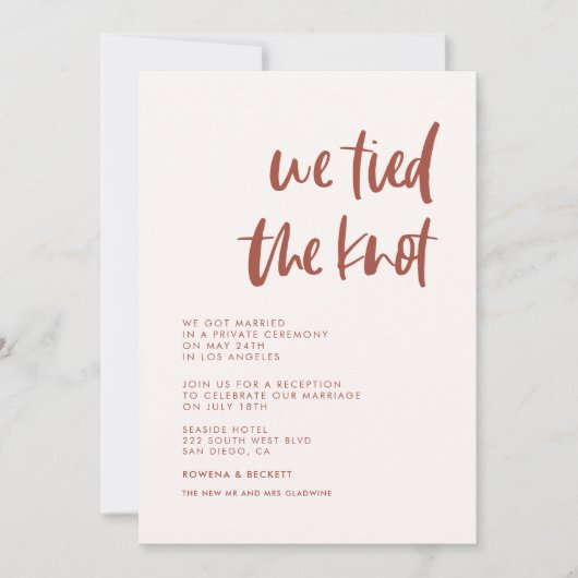 我々は結び目の雪のピンクモダンのカーエレガントドを結んだ 招待状 (正面)