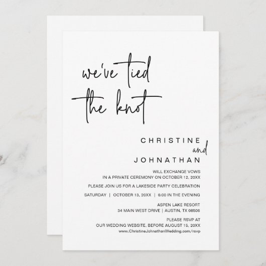 我々は結び目を結んだ、の駆け結婚落ちパーティーの活性化 招待状 (正面/裏面)