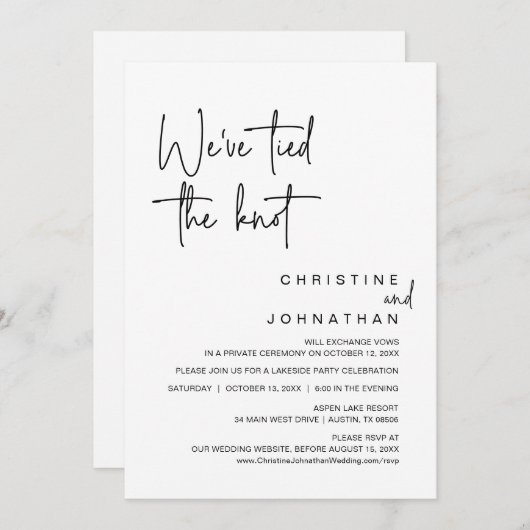 我々は結び目を結んだ、の駆け結婚落ちパーティー 招待状 (正面/裏面)