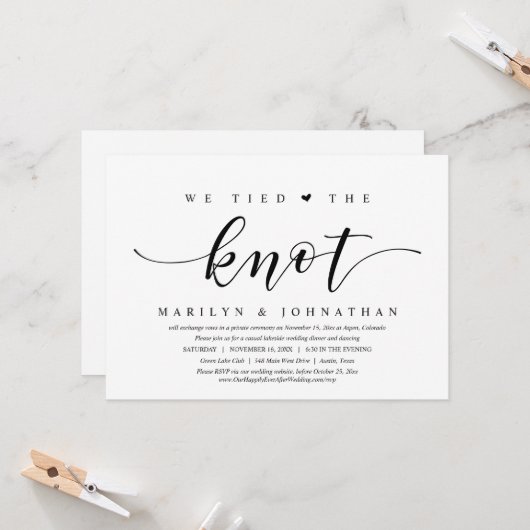 我々は結び目を結結婚び、の駆け落ち夕食のパーティー 招待状 (正面/裏面インサイチュ)