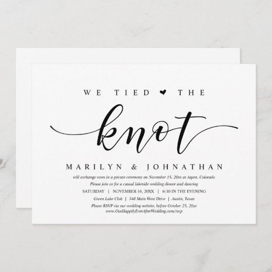 我々は結び目を結結婚び、の駆け落ち夕食のパーティー 招待状 (正面/裏面)