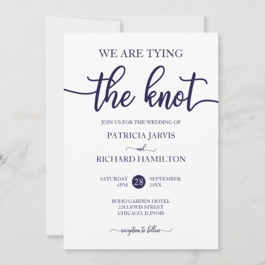 我々は結び目シックなネイビーブルーホワイト結婚の 招待状 (正面)