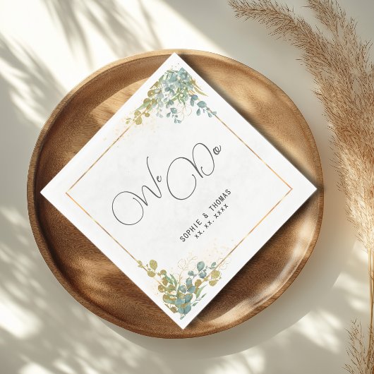 我々は緑と金ゴールドユーカリ水の色結婚の スタンダードランチョンナプキン