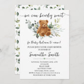 我々は緑のクマ赤ちゃんシャワーを待つことができる 招待状 (正面/裏面)