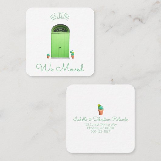 我々は緑のドアを南西にポッテッドサボテンを移動した スクエア名刺 (正面/裏面)