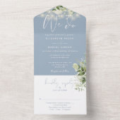 我々は緑の文字列のライト埃の多い青結婚の オールインワン招待状 (内側)