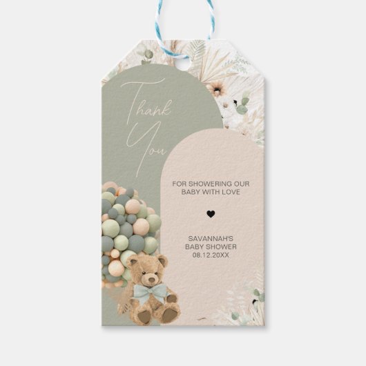 我々は緑の赤ちゃんシャワーメッセージカードを待つ ギフトタグ (正面)