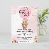 我々は美しい女の子を待つ可愛いクマ赤ちゃんシャワー 招待状 (スタンド正面)