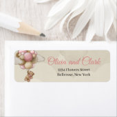 我々は美しい女の子テディベア気球を待つことができる ラベル (インサイチュ)