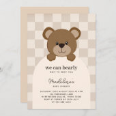 我々は耐え忍んで待つ | かわいいクマ顔ベビーシャワー 招待状 (正面/裏面)