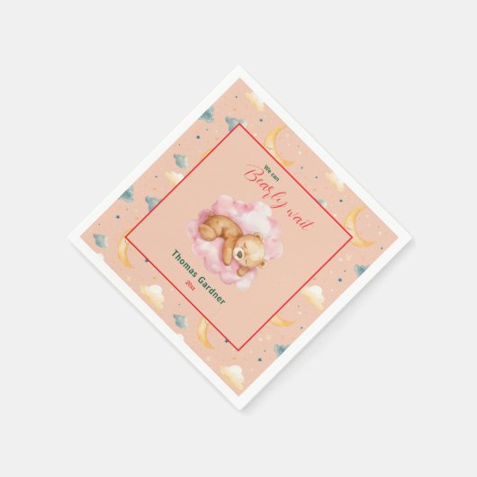 我々は良い待ち男の子かわいいクマ赤ちゃんシャワー スタンダードカクテルナプキン (角)