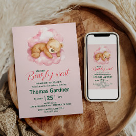 我々は良い待ち男の子かわいいクマ赤ちゃんシャワー 招待状