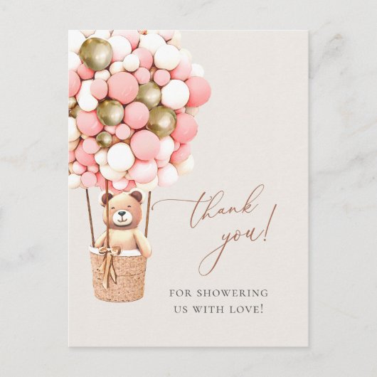 我々は良く待つことができますピンクの金ゴールド赤ちゃんシャワーありがとう ポストカード (正面)