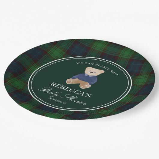 我々は良く待つことができるクラシックの格子状の赤ちゃんシャワー ペーパープレート (アングル)