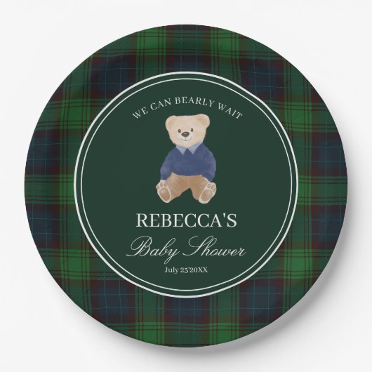 我々は良く待つことができるクラシックの格子状の赤ちゃんシャワー ペーパープレート (正面)