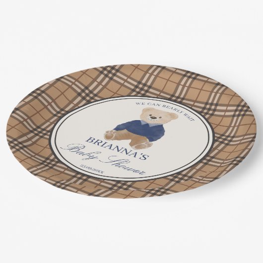 我々は良く待つことができるクラシックの格子状の赤ちゃんシャワー ペーパープレート (アングル)