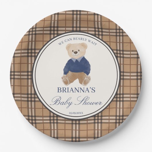 我々は良く待つことができるクラシックの格子状の赤ちゃんシャワー ペーパープレート (正面)