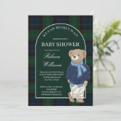 我々は良く待つことができるクラシックの格子状の赤ちゃんシャワー 招待状 (スタンド正面)