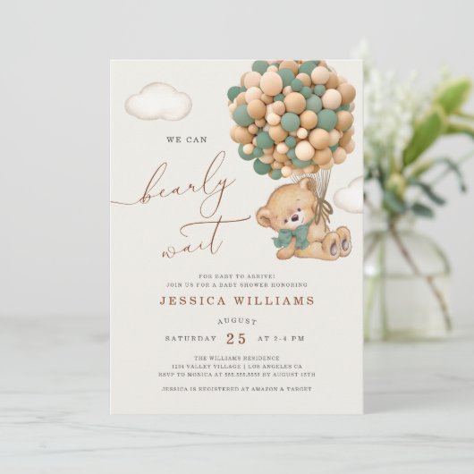 我々は良く待つことができるグリーンベイビーシャワー招待状 招待状 (スタンド正面)