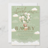 我々は良く待つことができるテディベアセージ赤ちゃんシャワー 招待状 (正面)