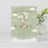 我々は良く待つことができるテディベアセージ赤ちゃんシャワー 招待状 (スタンド正面)