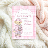 我々は良く待つことができるピンクのクラシックの格子状の赤ちゃんシャワー 招待状