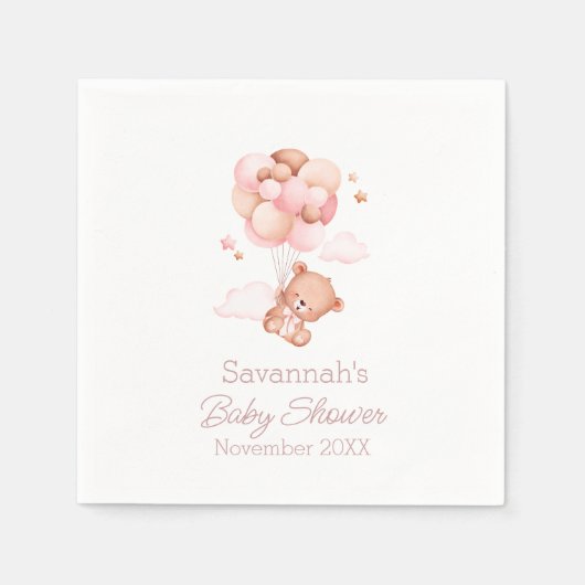 我々は良く待つことができるピンクバルーン赤ちゃんシャワー スタンダードカクテルナプキン (正面)