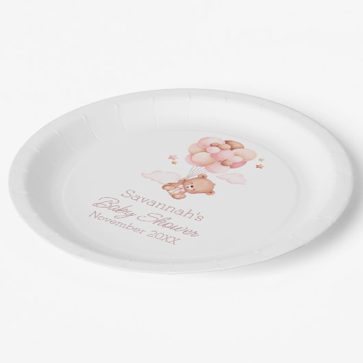 我々は良く待つことができるピンクバルーン赤ちゃんシャワー ペーパープレート (アングル)