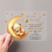 我々は良く待つことができる可愛いベビークマ赤ちゃんシャワー アクリル招待状 (インサイチュ (ポータブル))