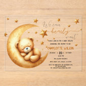 我々は良く待つことができる可愛いベビークマ赤ちゃんシャワー アクリル招待状 (正面)