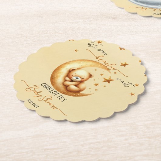 我々は良く待つことができる可愛いベビークマ赤ちゃんシャワー ペーパーコースター (アングル)