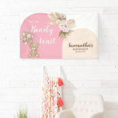 我々は良く待つことができる女の子の赤ちゃんシャワーのバナー 横断幕 (インサイチュ)