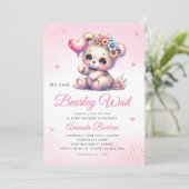 我々は良く待つことができる女の子テディベア赤ちゃんシャワー 招待状 (スタンド正面)