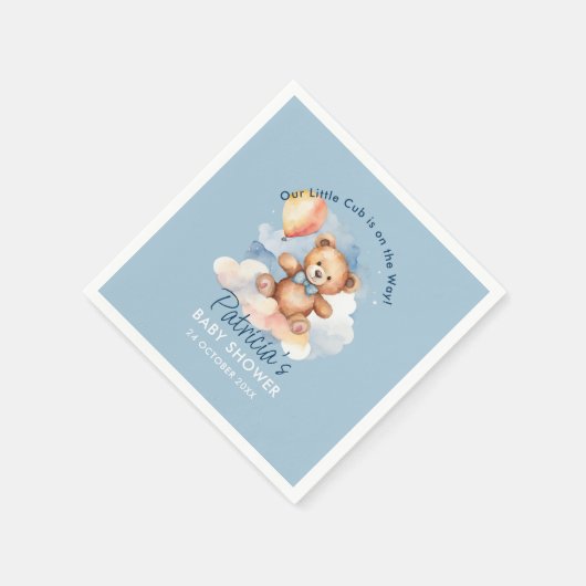 我々は良く待つことができる男の子テディベア赤ちゃんシャワー スタンダードカクテルナプキン (角)