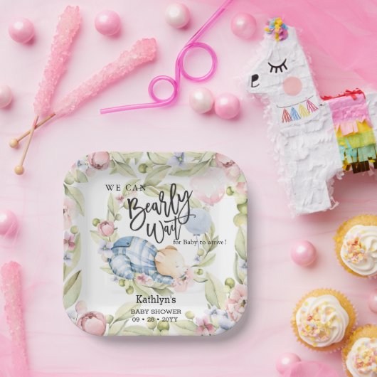 我々は良く待つことができる男の子テディベア赤ちゃんシャワー ペーパープレート (パーティー)