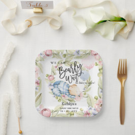 我々は良く待つことができる男の子テディベア赤ちゃんシャワー ペーパープレート