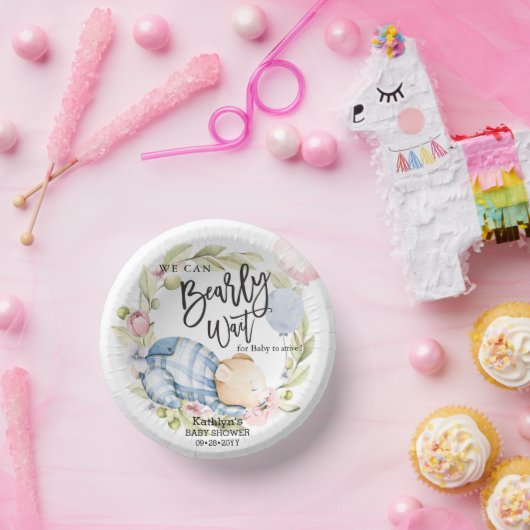 我々は良く待つことができる男の子テディベア赤ちゃんシャワー ペーパーボウル (パーティー)