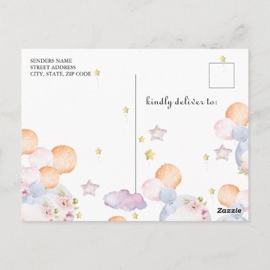 我々は良く待つことができる男の子テディベア赤ちゃんシャワー ポストカード (裏面)